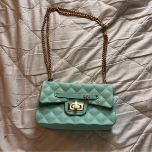 Jellypop Mint Quilted Crossbody Bag with Gold Chain